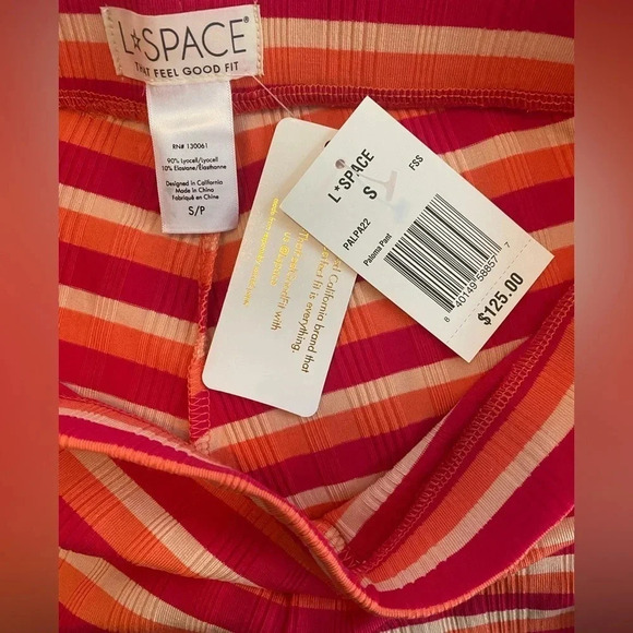 NWT L*Space Revolve Paloma Pants Pink Red Striped Flare Elastic Waist Size Small - Picture 2 of 4